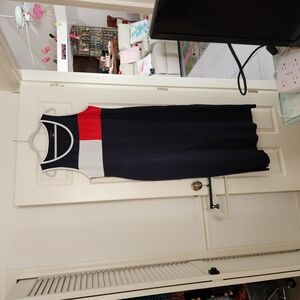 Tommy Hilfiger Red and Blue Sleeveless Crew Neck Maxi Sundress
